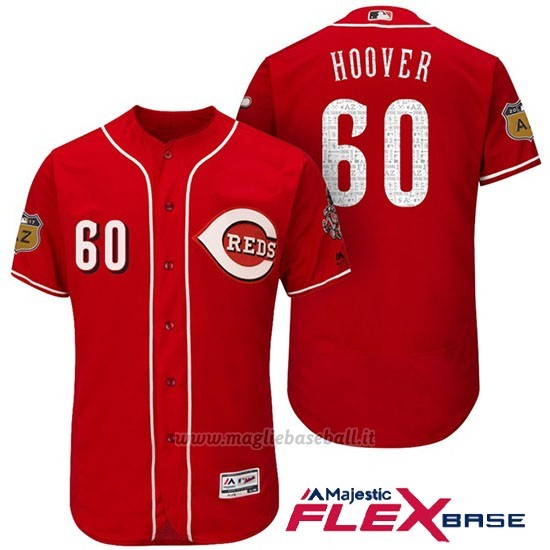 Maglia Baseball Uomo Cincinnati Reds 60 J.j. Hoover Scarlet 2017 Allenamento Primaverile Flex Base Giocatore